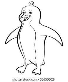 Vector illustrations of cartoon contour funny penguin 