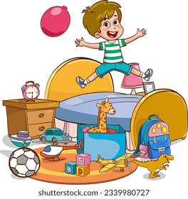 vector illustrations of cartoon cute kids playing in the room
