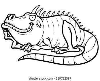 Vector illustrations of Cartoon green iguana - Coloring book