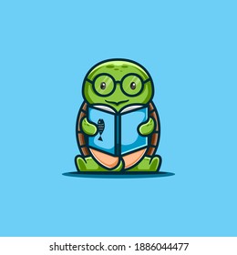 vector Illustrations. a cartoon image of a cute turtle reading a book with his glasses. cartoon and animal character style.
