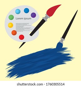 Imágenes vectoriales de pincel de dibujos animados y paleta de pinturas siete colores de arcoiris