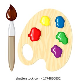Vector illustrations of cartoon paintbrush and palette of paints