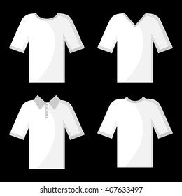 Vector illustrations of cartoon white t-shirt icon set on black background