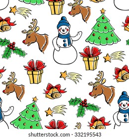 Vector illustrations of cartoon Xmas pattern seamless