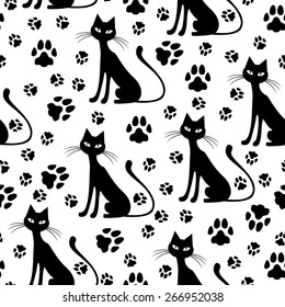 Vector illustrations of cat and footprints pattern seamless