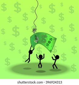Vector illustrations. To catch people on money with a hook. Metaphor.