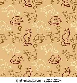 Vector illustrations of cats pattern seamless on brown background