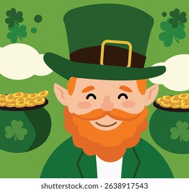 vector illustrations celebrating St. Patrick's Day. Features leprechauns, shamrocks, pots of gold, rainbows. Ideal for cards, social media posts, or festive decorations.