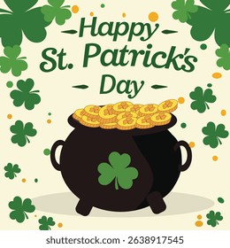 vector illustrations celebrating St. Patrick's Day. Features leprechauns, shamrocks, pots of gold, rainbows. Ideal for cards, social media posts, or festive decorations.