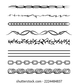 Vector illustrations chains and hope wire for tattoo. Psychedelic y2k art 2000. Gothic illustration in retro aesthetic 1990 style.