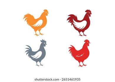 Vector illustrations of chicken and rooster on white background