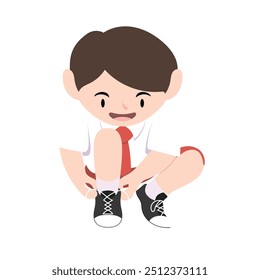 Vector Illustrations of Children Putting on Shoes for Schoolv