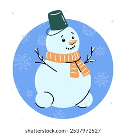 Vector illustrations in children s style on white background. Cute New Year snowman.