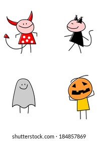 Vector illustrations of children wearing various costumes