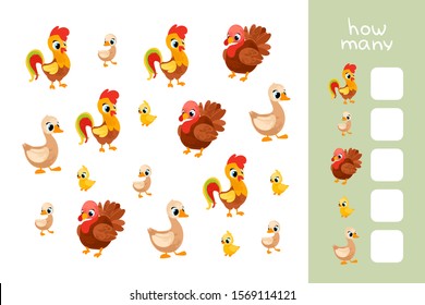 Vector illustrations for children's books. Counting. Game for Preschool Children. Educational a mathematical game. Educational game for children.