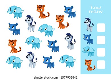 Vector illustrations for children's books. Counting. Game for Preschool Children. Educational a mathematical game. Educational game for children.