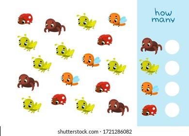 Vector illustrations for children's books. Counting. Game for Preschool Children. Educational a mathematical game. Educational game for children.
