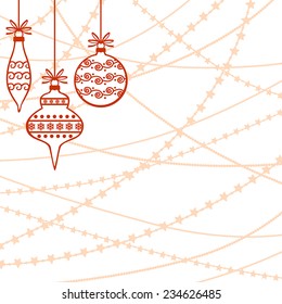 Vector illustrations of  Christmas background of beads garlands on white background decorated red baubles
