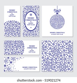 Vector illustrations of Christmas banners set with blue snowflakes