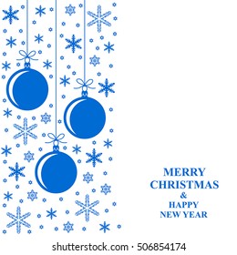 Vector illustrations of Christmas blue snowflakes and ball card on white background vertical design