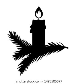 Vector illustrations of Christmas candle on a fir branch silhouette