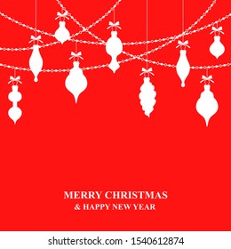 Vector illustrations of Christmas card with baubles and garlands