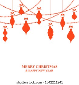 Vector illustrations of Christmas card with baubles and garlands