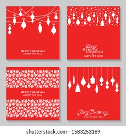 Vector illustrations of Christmas card with decorations on red background