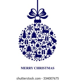 Vector illustrations of Christmas card with decorative blue ball