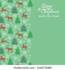 Vector illustrations of Christmas card with deer, fir, pine and snowflakes