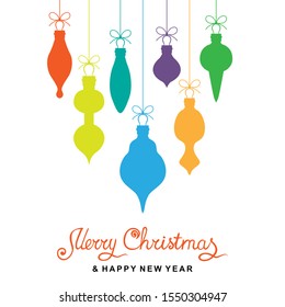 Vector illustrations of Christmas card with hanging color decorations