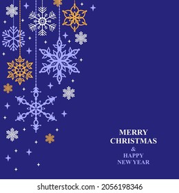 Imágenes vectoriales de la tarjeta de Navidad con copos de nieve decorativos colgantes