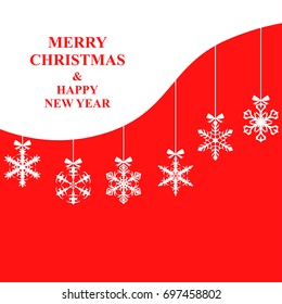 Vector illustrations of Christmas card with hanging decorative  snowflakes baubles