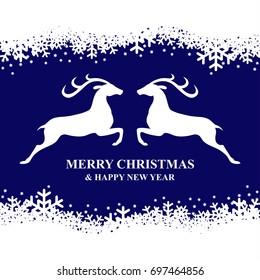 Vector illustrations of Christmas card with snowflakes and deer