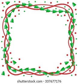 Vector illustrations of Christmas congratulatory frame with garlands of green fir and beads