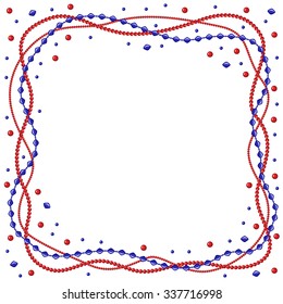 Vector illustrations of Christmas congratulatory frame with garlands of blue and red beads