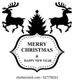 Vector illustrations of Christmas congratulatory label decorated fir and deer