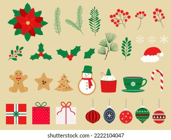 Vector illustrations of Christmas decoration objects.