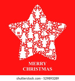 Vector illustrations of Christmas decorative white star on red background