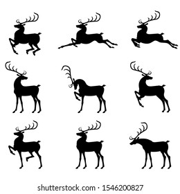 Vector illustrations of Christmas deer silhouette set in different poses