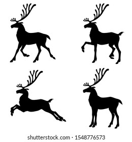 Vector illustrations of Christmas deer silhouette set