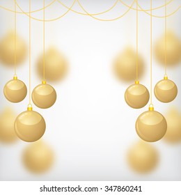 Vector illustrations of Christmas gold balls on blur background