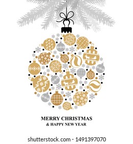 Vector illustrations of Christmas greeting card with baubles ball