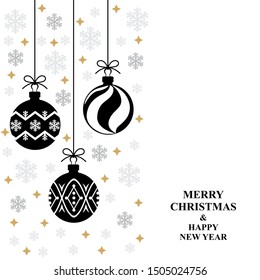 Vector illustrations of Christmas greeting card with balls and snowflakes