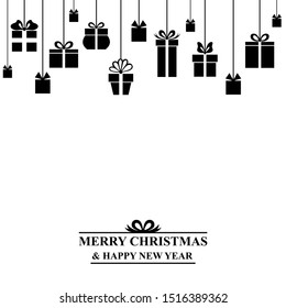 Vector illustrations of Christmas greeting card with hanging gifts