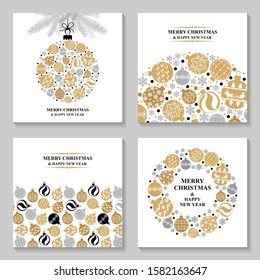 Vector illustrations of Christmas greeting card decorated with balls set