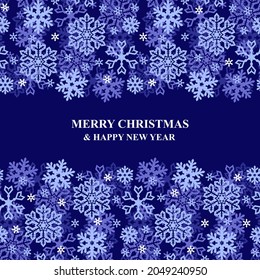 Vector illustrations of Christmas greeting card with snowfall on blue background
