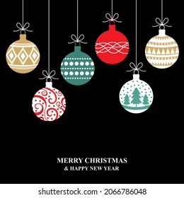 Vector illustrations of Christmas greeting card with decorative baubles ball