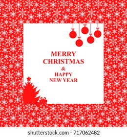Vector illustrations of Christmas greeting card with snowflakes frame and text