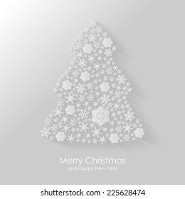 Vector illustrations of Christmas greeting flat icon of fir of snowflakes with shadow on grey background